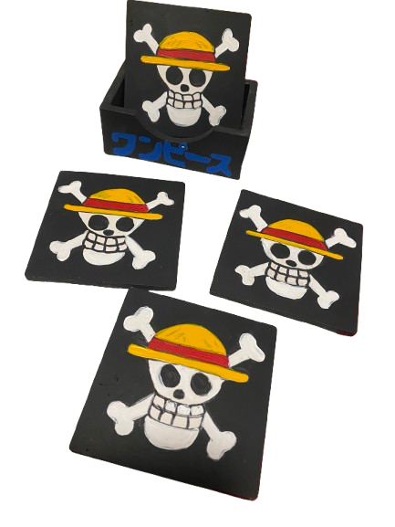Luffy Pirate Flag 5-Piece Coaster Set (Reversible)