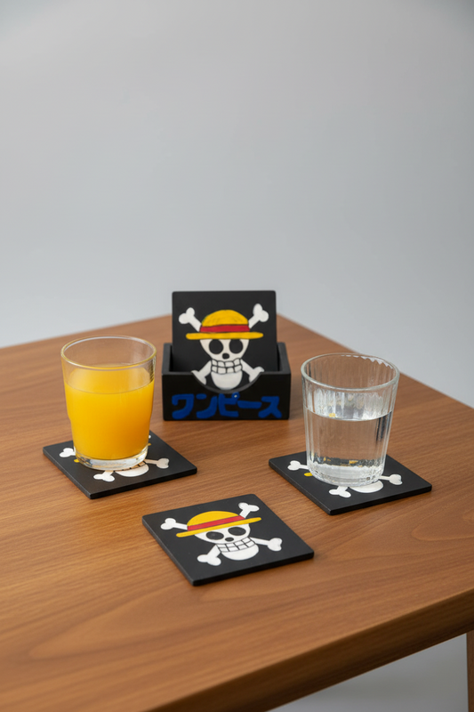 Luffy Pirate Flag 5-Piece Coaster Set (Reversible)