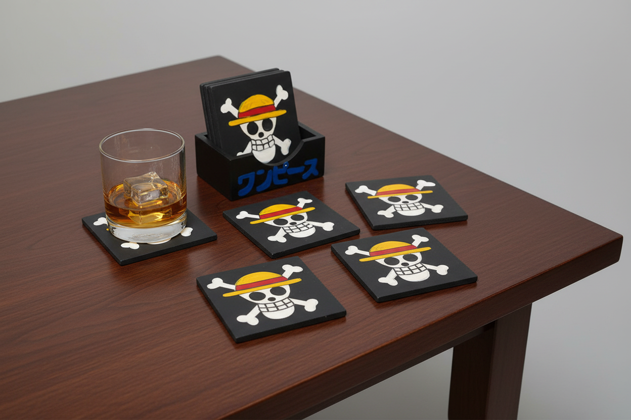 Luffy Pirate Flag 5-Piece Coaster Set (Reversible)